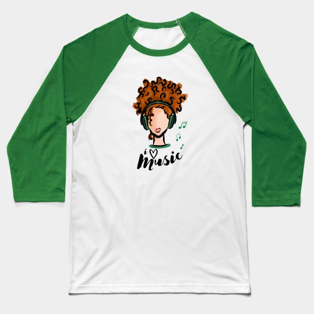 I Love Music Baseball T-Shirt by Curly Girl Designs